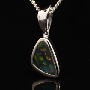 White Gold Blue Green Orange Black Opal Pendant