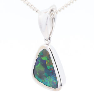White Gold Blue Green Orange Black Opal Pendant