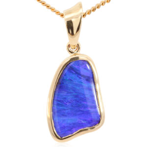 Yellow Gold Blue Purple Boulder Opal Pendant
