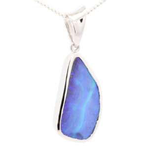 White Gold Blue Green Purple Boulder Opal Pendant