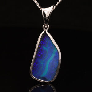 White Gold Blue Green Purple Boulder Opal Pendant
