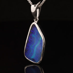 White Gold Blue Green Purple Boulder Opal Pendant