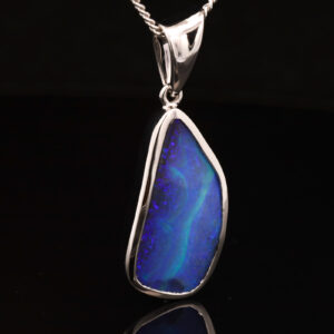 White Gold Blue Green Purple Boulder Opal Pendant