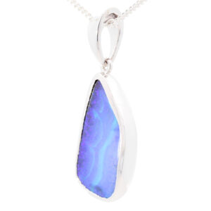 White Gold Blue Green Purple Boulder Opal Pendant