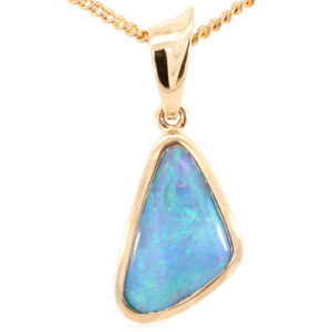 Yellow Gold Blue Green Boulder Opal Pendant
