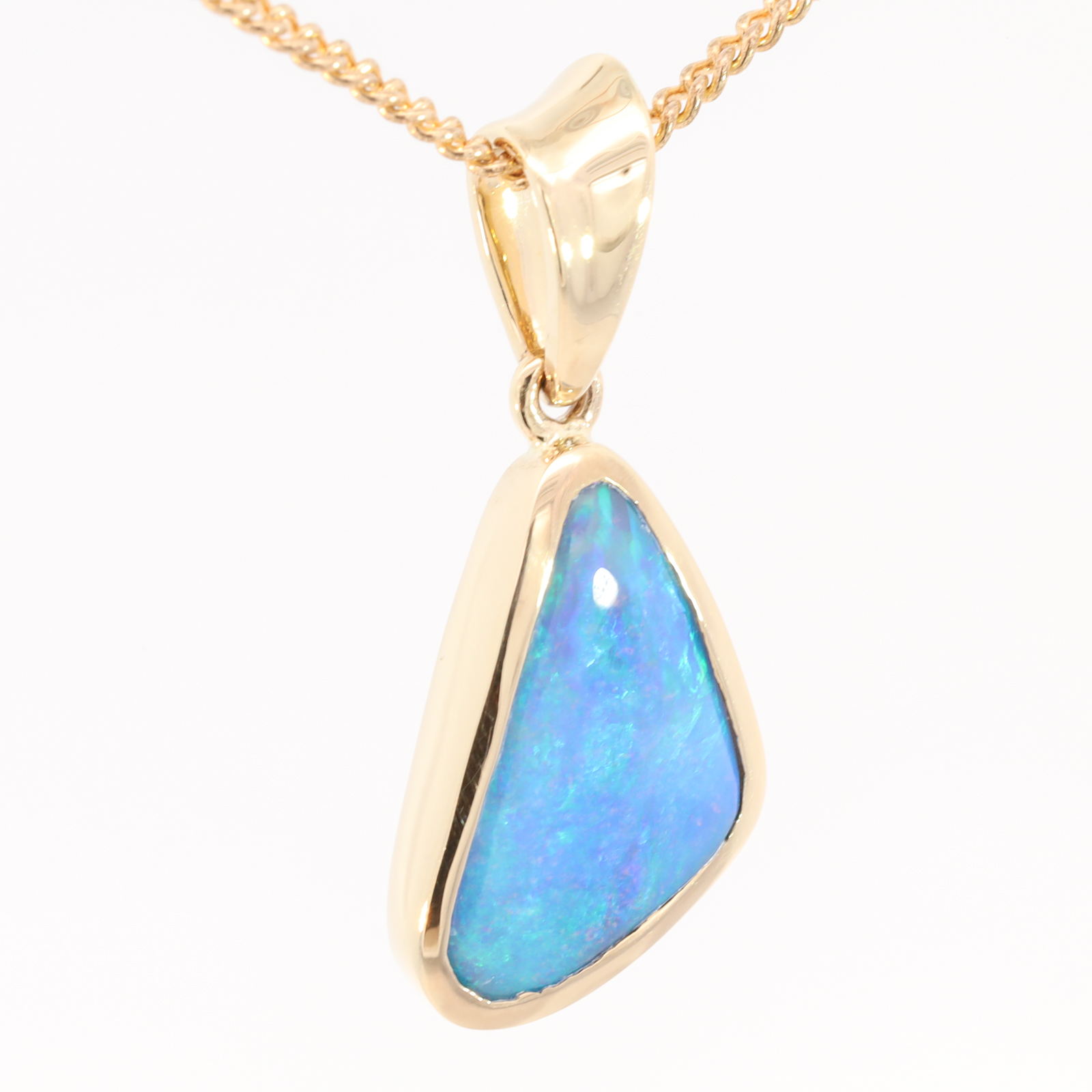 Yellow Gold Blue Green Boulder Opal Pendant