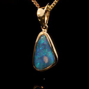 Yellow Gold Blue Green Boulder Opal Pendant