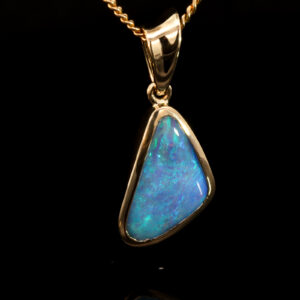 Yellow Gold Blue Green Boulder Opal Pendant