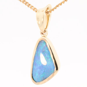Yellow Gold Blue Green Boulder Opal Pendant