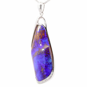 White Gold Blue Purple Boulder Opal and Diamond Pendant