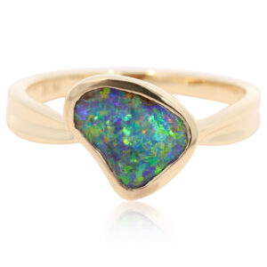 Yellow Gold Blue Green Yellow Orange Red Boulder Opal Ring