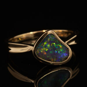 Yellow Gold Blue Green Yellow Orange Red Boulder Opal Ring