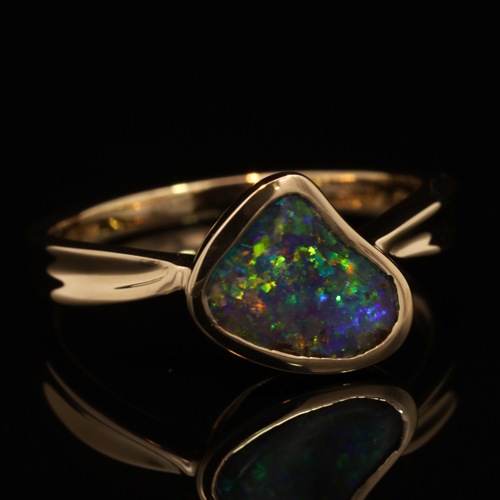 Yellow Gold Blue Green Yellow Orange Red Boulder Opal Ring