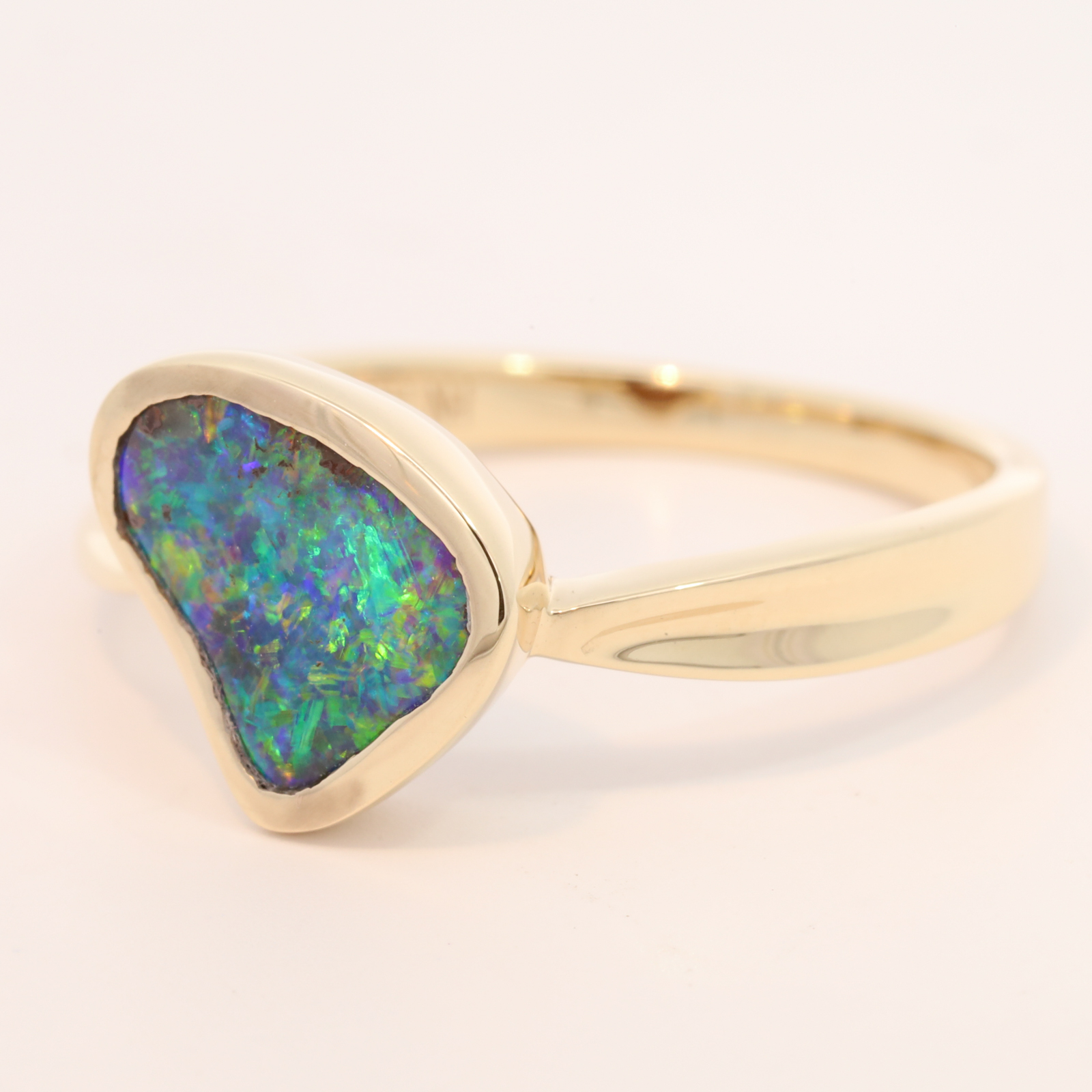 Yellow Gold Blue Green Yellow Orange Red Boulder Opal Ring
