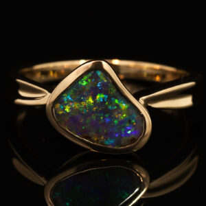 Yellow Gold Blue Green Yellow Orange Red Boulder Opal Ring