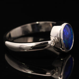White Gold Blue Green Purple Boulder Opal and Diamond Ring