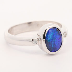White Gold Blue Green Purple Boulder Opal and Diamond Ring