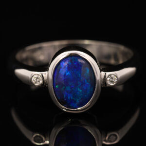 White Gold Blue Green Purple Boulder Opal and Diamond Ring