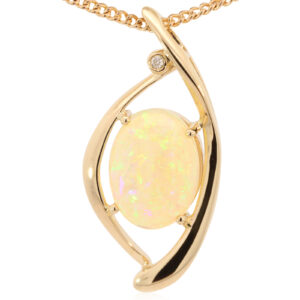 Yellow Gold Blue Green Yellow Crystal Opal and Diamond Pendant