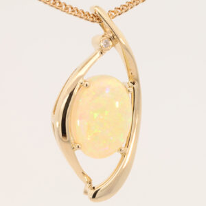 Yellow Gold Blue Green Yellow Crystal Opal and Diamond Pendant