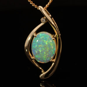 Yellow Gold Blue Green Yellow Crystal Opal and Diamond Pendant
