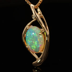 Yellow Gold Blue Green Yellow Crystal Opal and Diamond Pendant