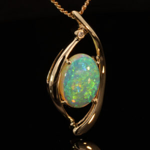 Yellow Gold Blue Green Yellow Crystal Opal and Diamond Pendant