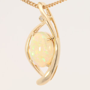 Yellow Gold Blue Green Yellow Crystal Opal and Diamond Pendant