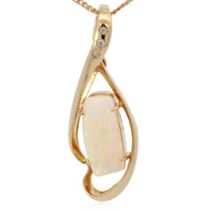 Yellow Gold Blue Green Yellow Orange Pink Crystal Opal and Diamond Pendant