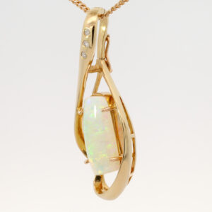 Yellow Gold Blue Green Yellow Orange Pink Crystal Opal and Diamond Pendant