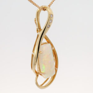 Yellow Gold Blue Green Yellow Orange Pink Crystal Opal and Diamond Pendant