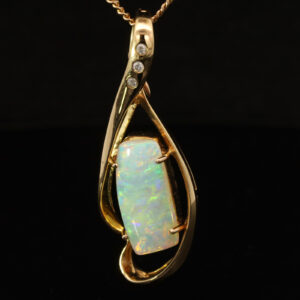 Yellow Gold Blue Green Yellow Orange Pink Crystal Opal and Diamond Pendant