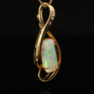 Yellow Gold Blue Green Yellow Orange Pink Crystal Opal and Diamond Pendant