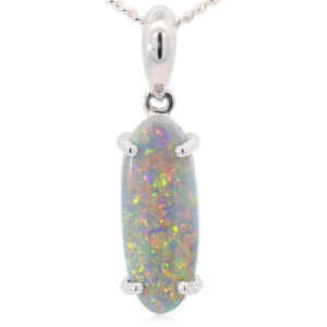 White Gold Blue Green Yellow Orange Pink Solid Australian Semi Black Opal Pendant Necklace