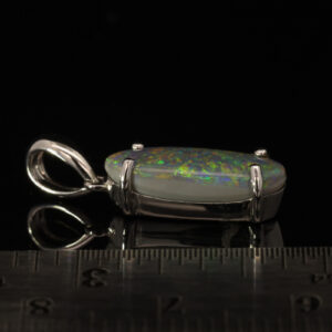 White Gold Blue Green Yellow Orange Pink Solid Australian Semi Black Opal Pendant Necklace