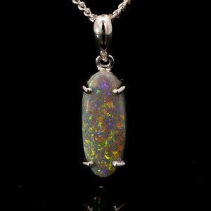 White Gold Blue Green Yellow Orange Pink Solid Australian Semi Black Opal Pendant Necklace