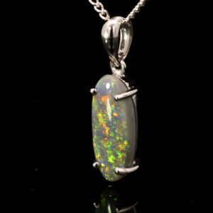 White Gold Blue Green Yellow Orange Pink Solid Australian Semi Black Opal Pendant Necklace