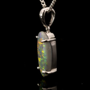 White Gold Blue Green Yellow Orange Pink Solid Australian Semi Black Opal Pendant Necklace