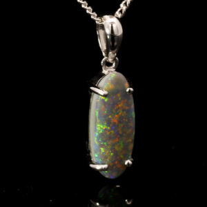 White Gold Blue Green Yellow Orange Pink Solid Australian Semi Black Opal Pendant Necklace