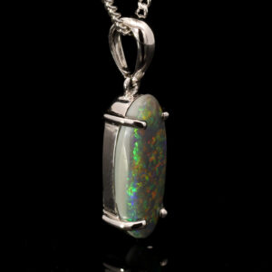 White Gold Blue Green Yellow Orange Pink Solid Australian Semi Black Opal Pendant Necklace
