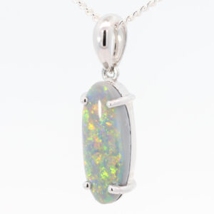 White Gold Blue Green Yellow Orange Pink Solid Australian Semi Black Opal Pendant Necklace