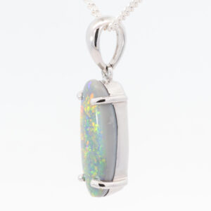 White Gold Blue Green Yellow Orange Pink Solid Australian Semi Black Opal Pendant Necklace