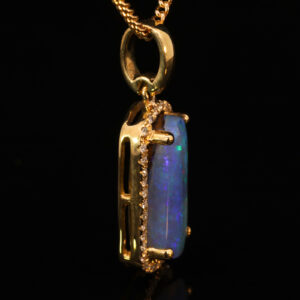 Yellow Gold Blue Green Purple Solid Australian Boulder Opal and Diamond Pendant Necklace