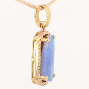 Yellow Gold Blue Green Purple Solid Australian Boulder Opal and Diamond Pendant Necklace