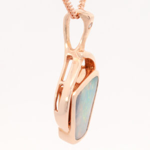 Rose Gold Blue Green Yellow Orange Pink Solid Australian Boulder Opal and Diamond Pendant Necklace