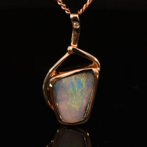 Rose Gold Blue Green Yellow Orange Pink Solid Australian Boulder Opal and Diamond Pendant Necklace