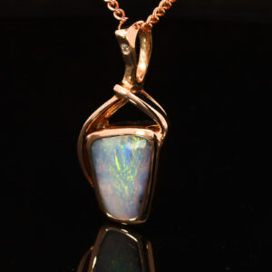 Rose Gold Blue Green Yellow Orange Pink Solid Australian Boulder Opal and Diamond Pendant Necklace