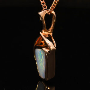 Rose Gold Blue Green Yellow Orange Pink Solid Australian Boulder Opal and Diamond Pendant Necklace