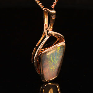 Rose Gold Blue Green Yellow Orange Pink Solid Australian Boulder Opal and Diamond Pendant Necklace