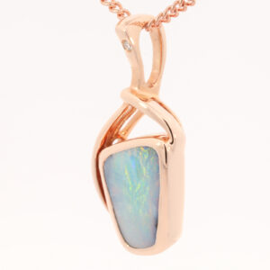 Rose Gold Blue Green Yellow Orange Pink Solid Australian Boulder Opal and Diamond Pendant Necklace